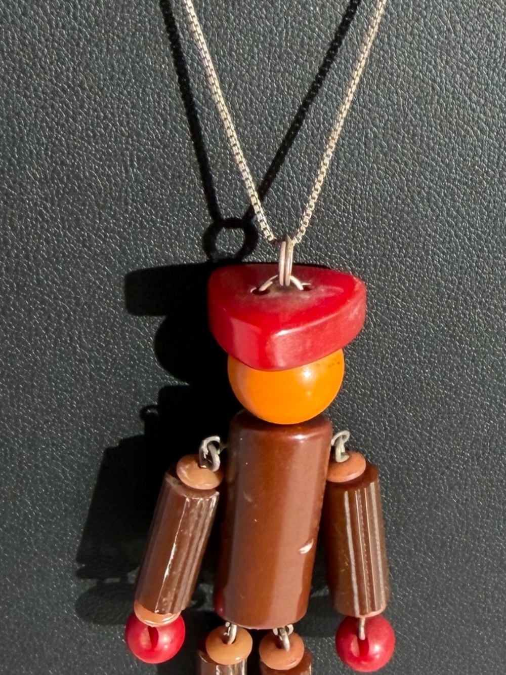 Vintage Bakelite Crib Toy Figure Pendant on Silver Chain